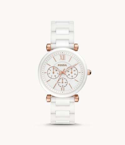 FOSSIL : Montre multifonction en céramique blanche Carlie - Watches