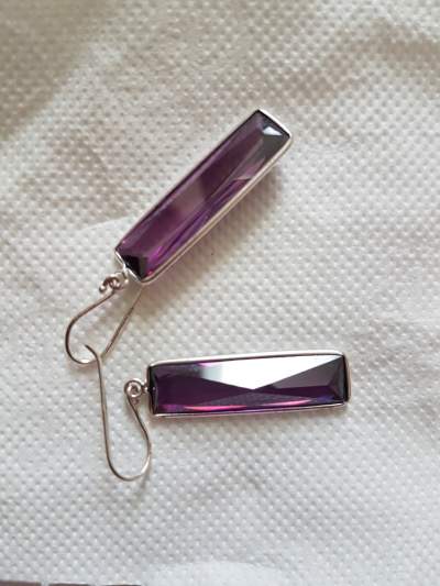 Silver Earrings with Amethyst Gems - Earrings on Aster Vender