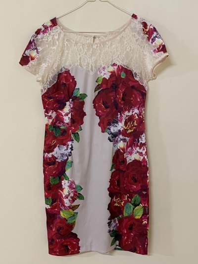 Evening/ party dress UK size 10-12, cream & red - Dresses (Women)