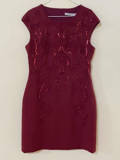 Evening/ party dress UK size 10-12, maroon with sparkly embroidery - Dresses (Women)