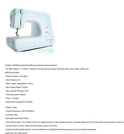 BUTTERFLY MODEL JH8390S - Sewing Machines on Aster Vender