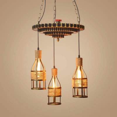 Ceiling Lights - Wooden gear * 3 bottle - Interior Decor