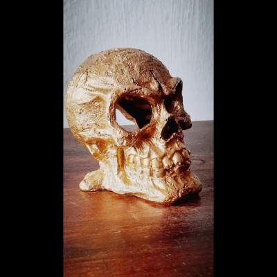 Primitive Golden Human Skull - Interior Decor