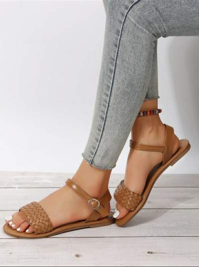 Woman Braided Detailed Ankle Strap Sandals - Sandals on Aster Vender