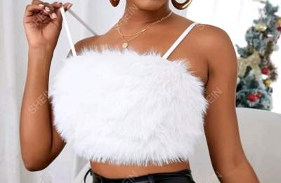 Fuzzy front crop top Cami white color - Tops (Women) on Aster Vender