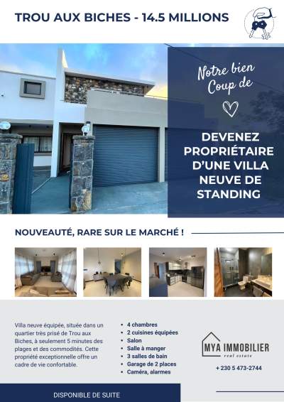 VILLA NEUVE DE 4 CHAMBRES SITUÉE À TROU AUX BICHES - Villas on Aster Vender