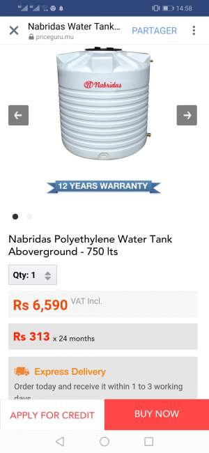 Tank de l'eau 500 à 1000 - Handmade