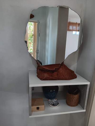 Wooden Mirror with wooden shelf - Interior Decor