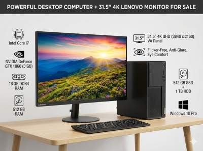 Powerful Desktop Computer with 31.5” 4K Lenovo Monitor - PC (Personal Computer)
