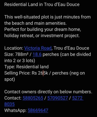 Residential Land in Trou d’Eau Douce - Land