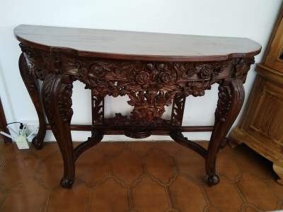 Set de Salle a Manger en Bois Massif Sculpte et Table Console - Table & chair sets