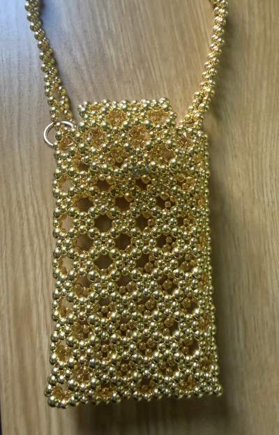 Handmade Beaded Phone Pouch – Gold, Silver & Black | Impressiva Creations - Handmade