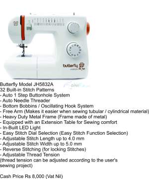 Sewing and Embroidery Machine - Butterfly JH5832A - Sewing Machines on Aster Vender
