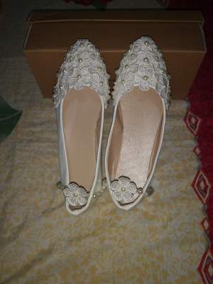 White lace pearl wedding bridal shoe - Women's shoes (ballet, etc)