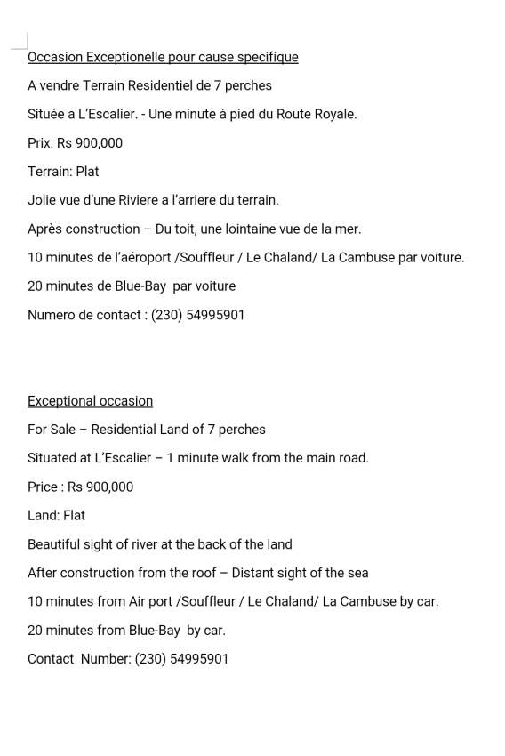 Residential Land 7 perches At L'escalier - 4 - Land  on Aster Vender