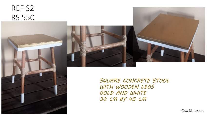 Concrete rectangular stool with wooden legs  on Aster Vender