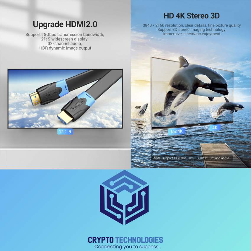 HDMI 2.0 - 4K Cable Flat Body (Color Black) - 1 - All Informatics Products  on Aster Vender