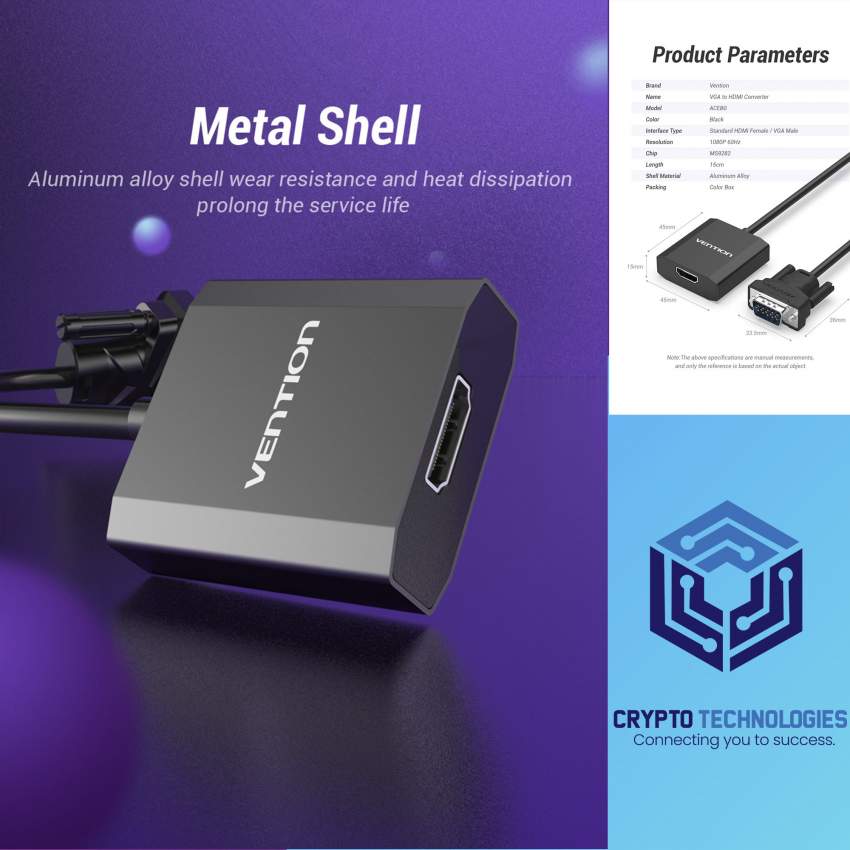 VGA to HDMI Converter 0.15M - Black Metal Type - 5 - All Informatics Products  on Aster Vender
