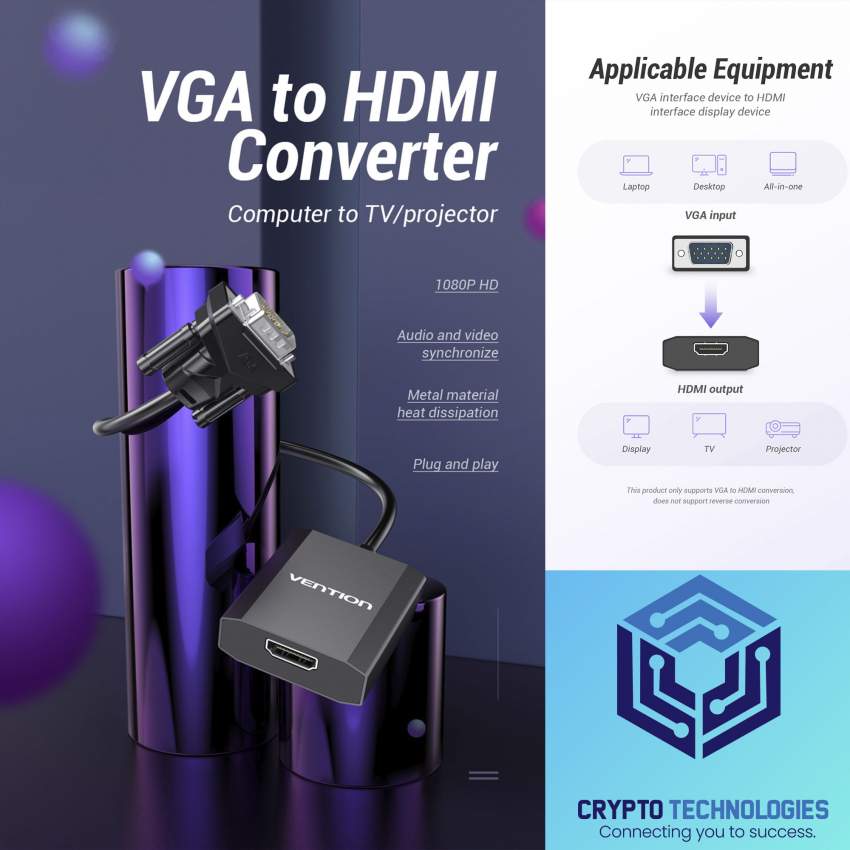 VGA to HDMI Converter 0.15M - Black Metal Type - 0 - All Informatics Products  on Aster Vender