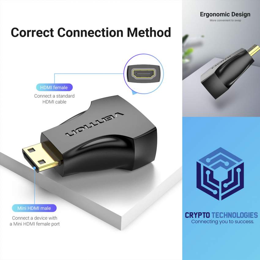 Mini HDMI Male to HDMI Female Adapter Black - 1 - All Informatics Products  on Aster Vender