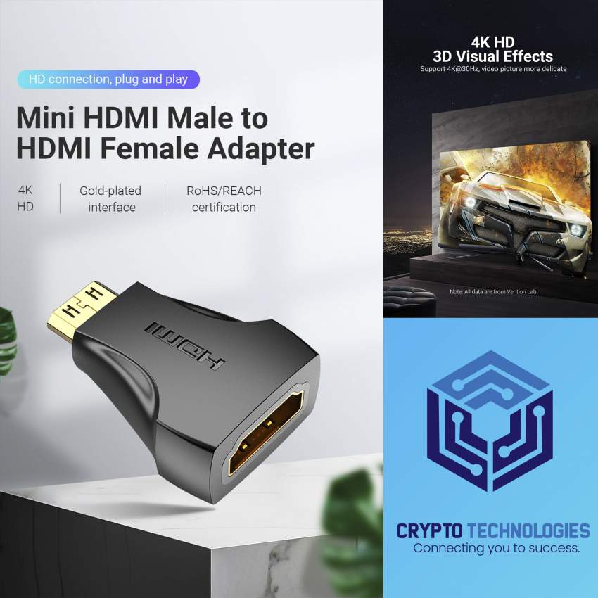 Mini HDMI Male to HDMI Female Adapter Black - 0 - All Informatics Products  on Aster Vender