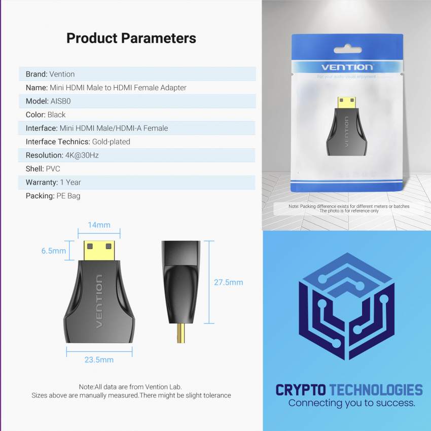 Mini HDMI Male to HDMI Female Adapter Black - 3 - All Informatics Products  on Aster Vender