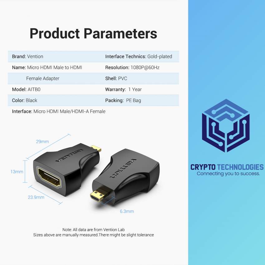 Micro HDMI Male to HDMI Female Adapter Black - 3 - All Informatics Products  on Aster Vender