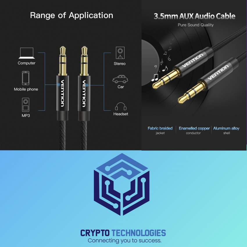 Fabric Braided 3.5mm Male to Male Audio Jack Cable Jack Black Metal Ty - 3 - All Informatics Products  on Aster Vender