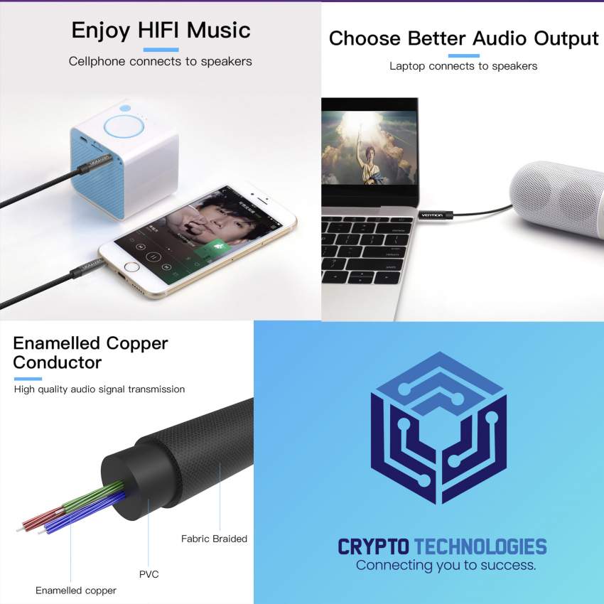 Fabric Braided 3.5mm Male to Male Audio Jack Cable Jack Black Metal Ty - 4 - All Informatics Products  on Aster Vender