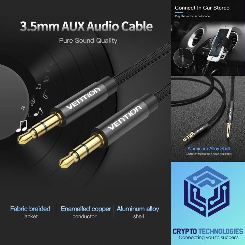 Fabric Braided 3.5mm Male to Male Audio Jack Cable Jack Black Metal Ty - 0 - All Informatics Products  on Aster Vender