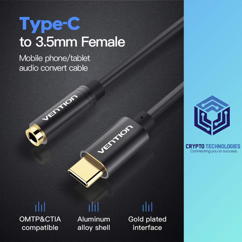 Type-C to 3.5mm Female Audio Cable 0.1M Black Metal Type - 0 - All Informatics Products  on Aster Vender