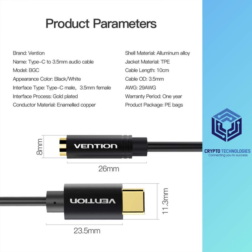 Type-C to 3.5mm Female Audio Cable 0.1M Black Metal Type - 7 - All Informatics Products  on Aster Vender