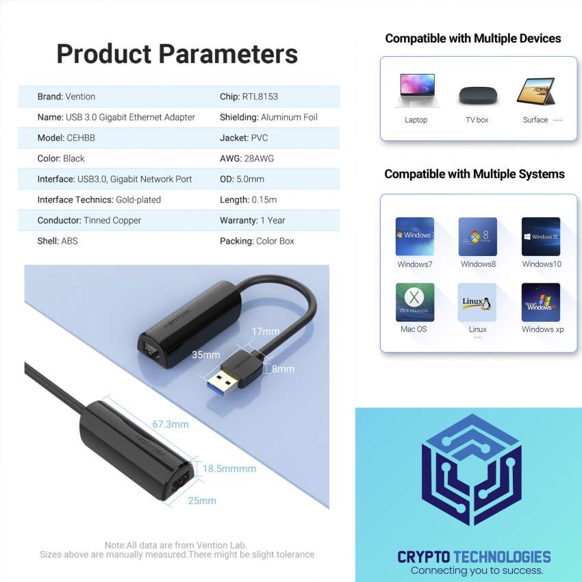 USB 3.0 to Gigabit Ethernet Adapter ABS Type Black 0.15m - 5 - All Informatics Products  on Aster Vender