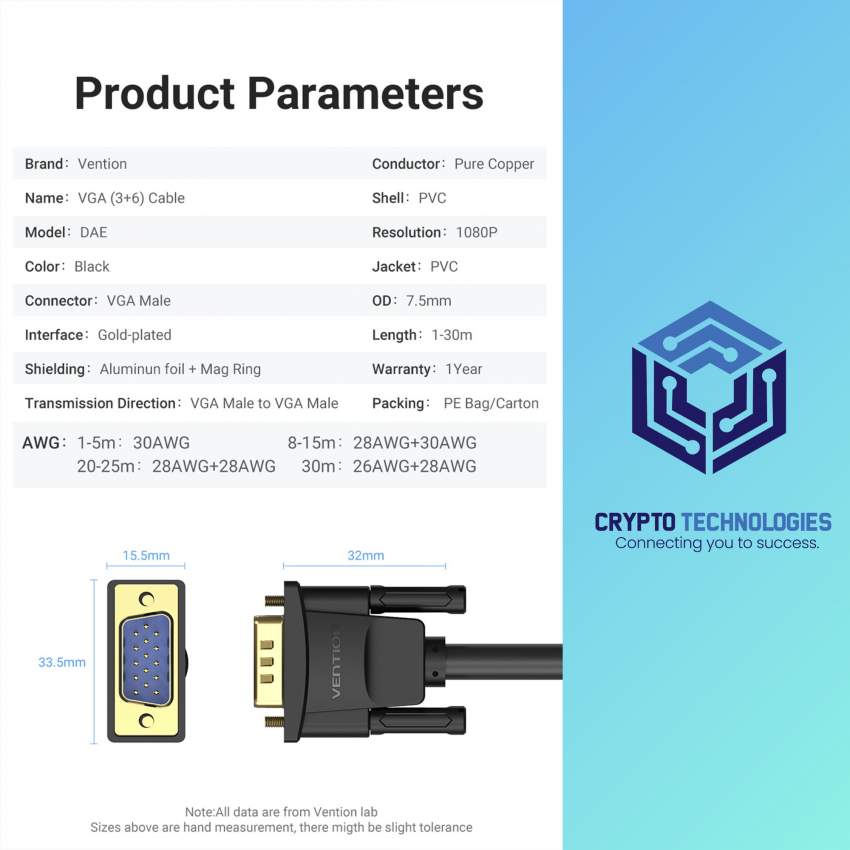 VGA(3+6) Male to Male Cable with ferrite cores - 9 - All Informatics Products  on Aster Vender