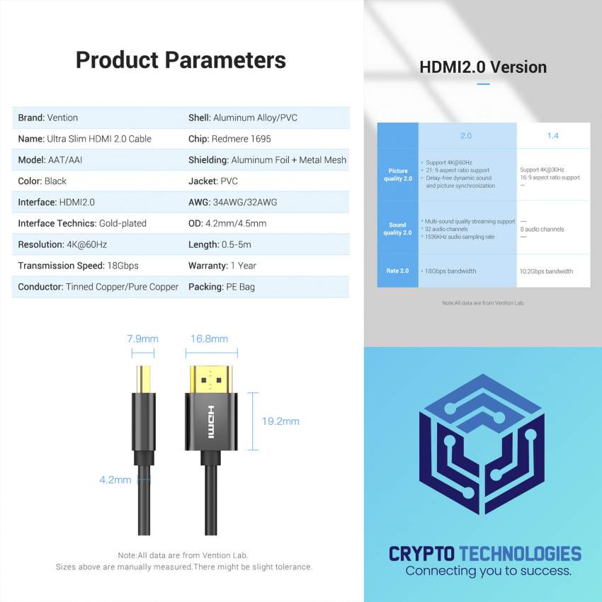 Ultra Thin 4K HDMI 2.0 Cable Black Metal Type - 8 - All Informatics Products  on Aster Vender