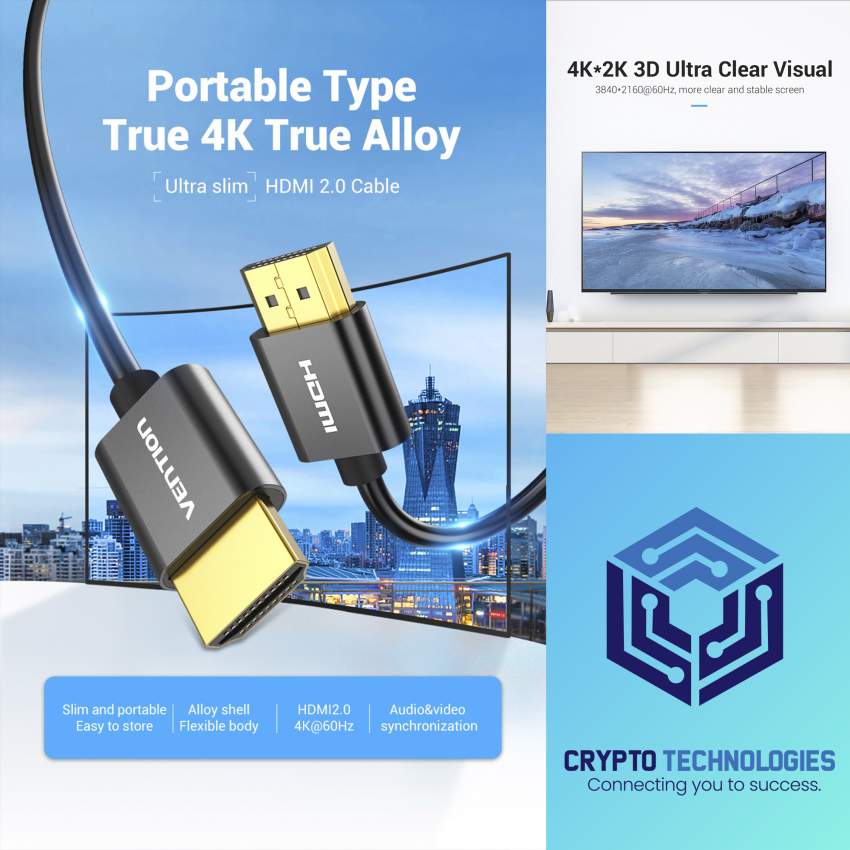 Ultra Thin 4K HDMI 2.0 Cable Black Metal Type - 0 - All Informatics Products  on Aster Vender