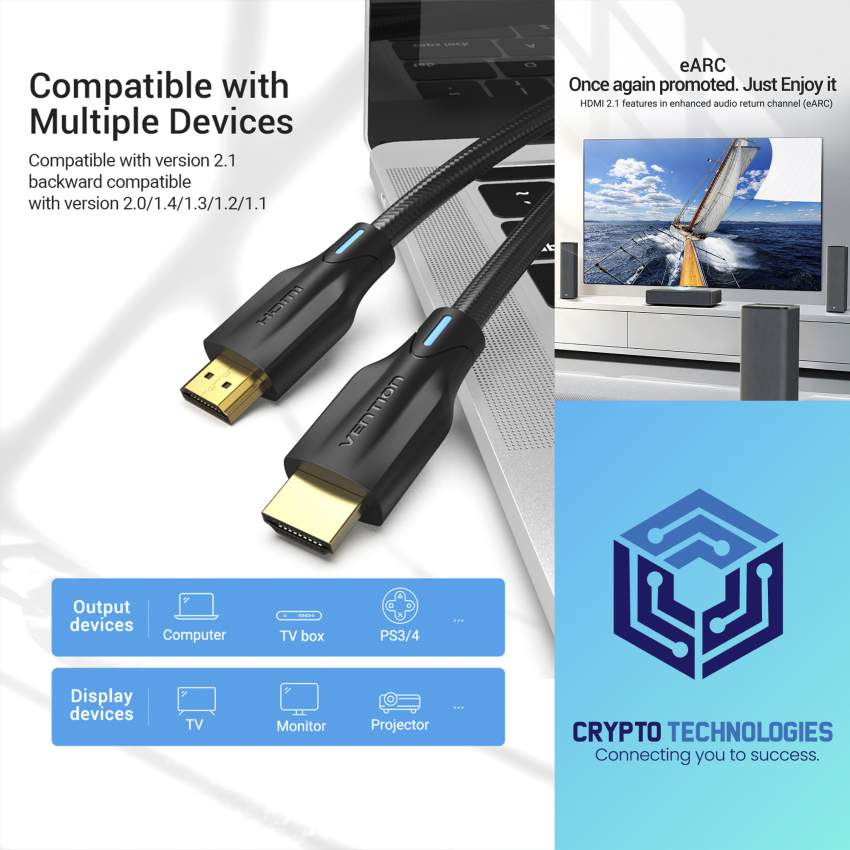 Cotton Braided 8K HDMI 2.1 UHD Cable - Color Black - 3 - All Informatics Products  on Aster Vender