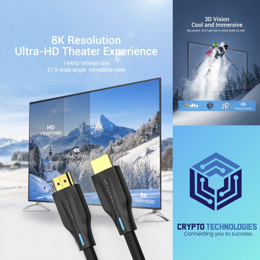 Cotton Braided 8K HDMI 2.1 UHD Cable - Color Black - 1 - All Informatics Products  on Aster Vender