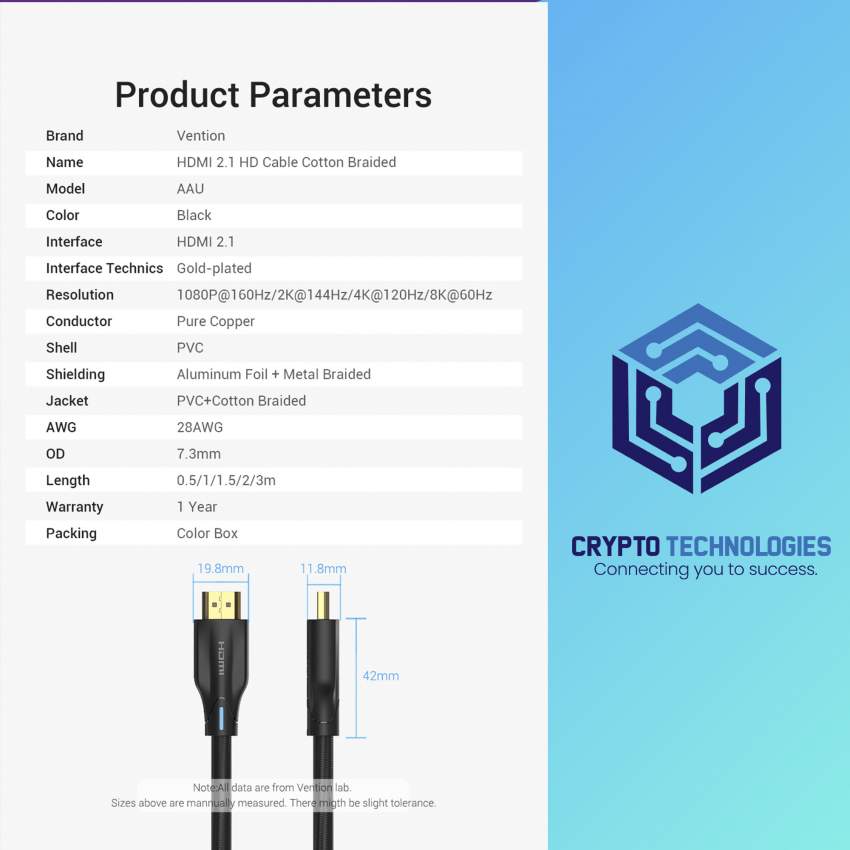 Cotton Braided 8K HDMI 2.1 UHD Cable - Color Black - 7 - All Informatics Products  on Aster Vender