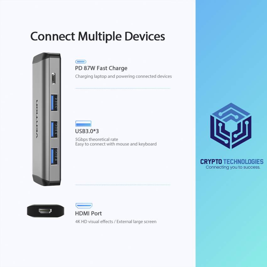 USB Type-C to HDMI/USB3.0*/PD Converter 0.15M Gray Metal Type - 1 - All Informatics Products  on Aster Vender