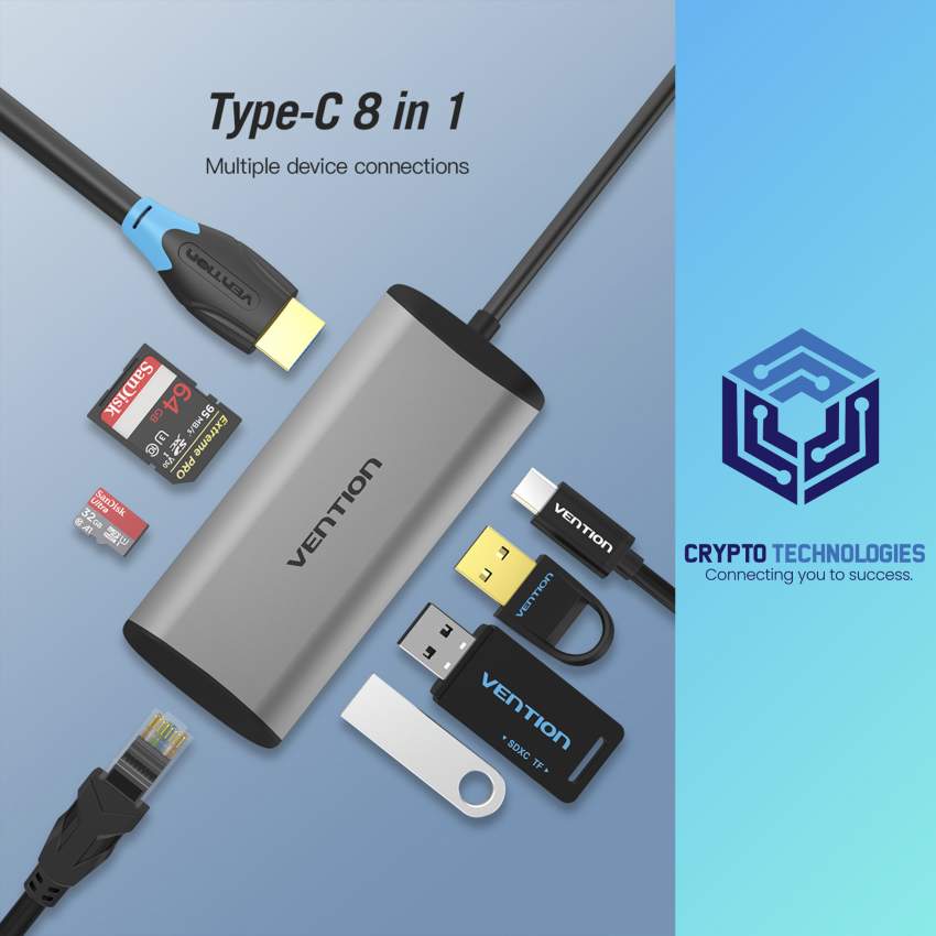 USB Type-C to HDMI/USB3.0*3/ RJ45/ TF/SD/PD Converter 0.15M Gray Metal - 1 - All Informatics Products  on Aster Vender