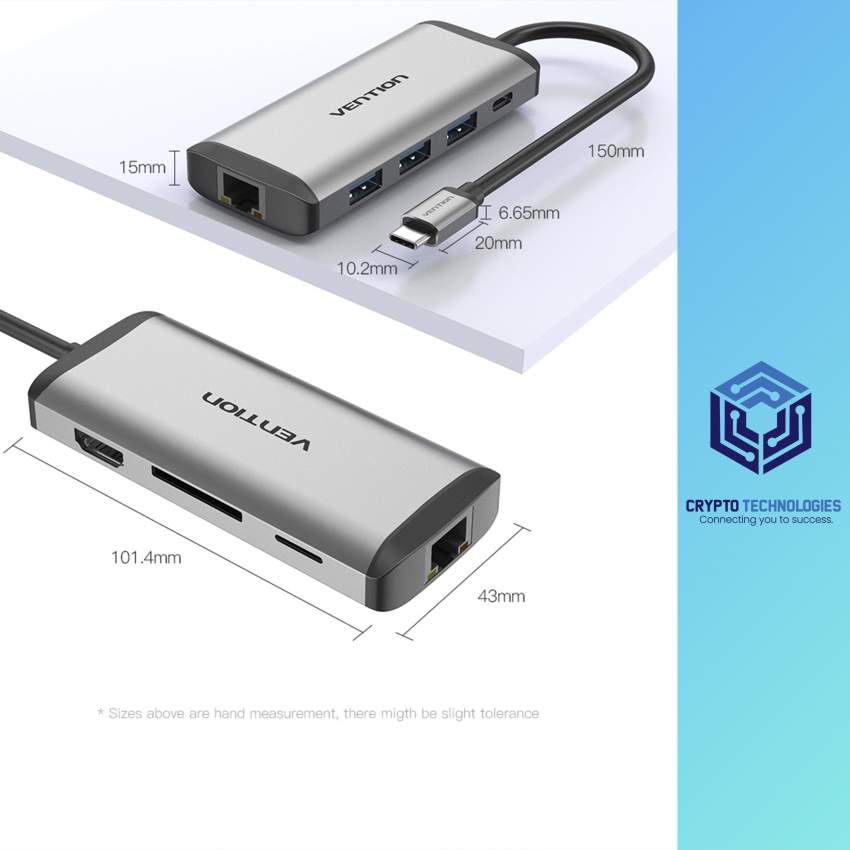 USB Type-C to HDMI/USB3.0*3/ RJ45/ TF/SD/PD Converter 0.15M Gray Metal - 9 - All Informatics Products  on Aster Vender