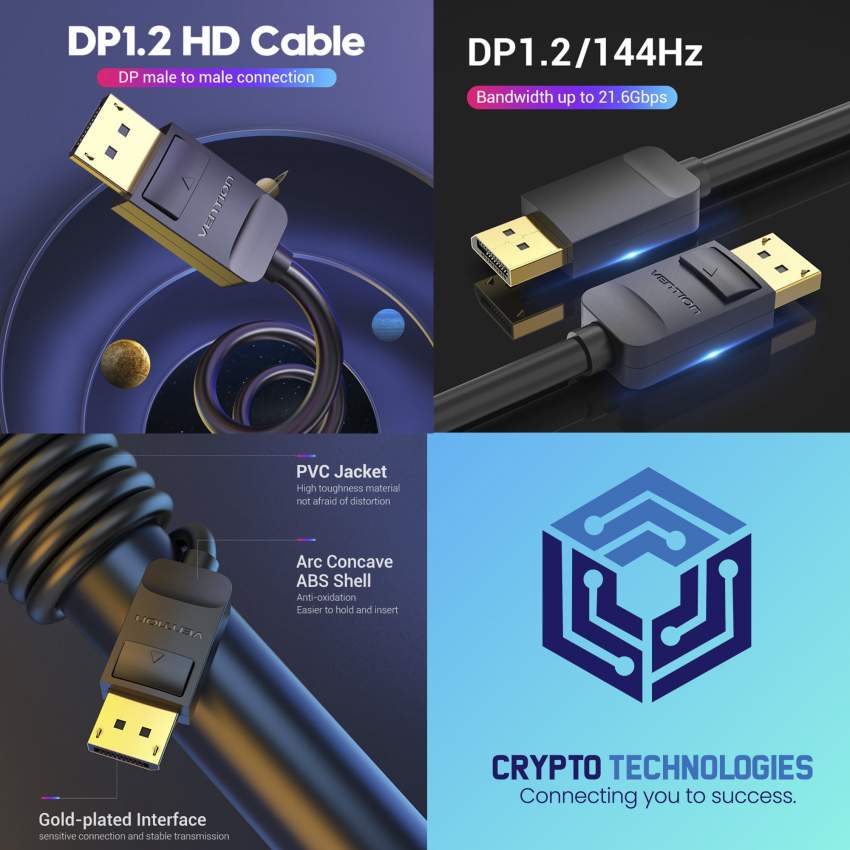 DP 1.2 HD Cable Male To Male (Display Port Cable) Black - 1 - All Informatics Products  on Aster Vender