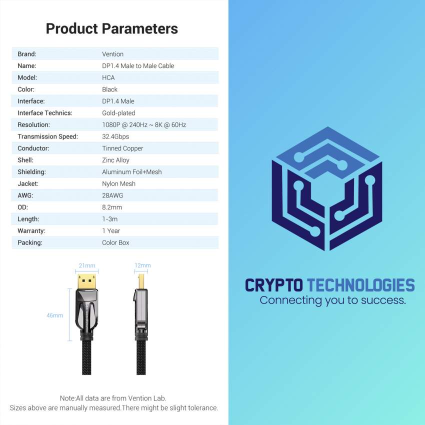 DP 1.4 - 8K Cable (Display Port Cable) Male to Male Black - 6 - All Informatics Products  on Aster Vender