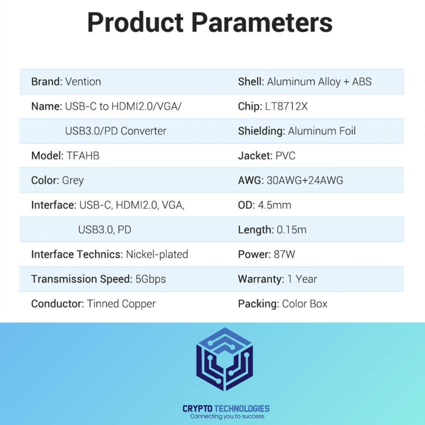Type-C to HDMI/VGA/USB3.0/PD Converter 0.15M Gray Metal Type - 7 - All Informatics Products  on Aster Vender