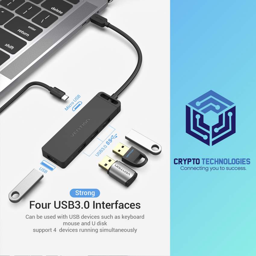 Type-C to 4-Port USB 3.0 Hub with Power Supply Black 0.15M ABS Type - 1 - All Informatics Products  on Aster Vender