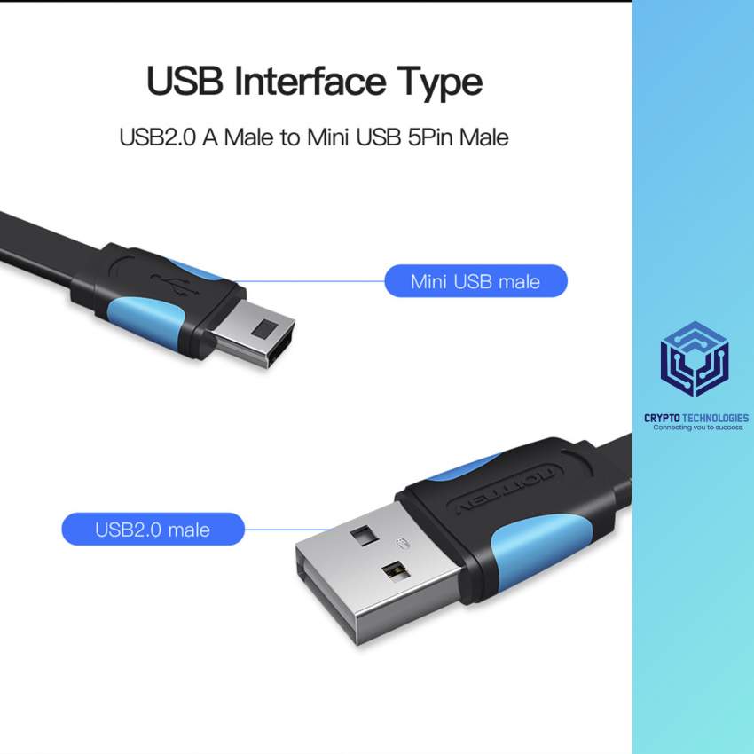 USB2.0 A Male to Mini 5 Pin Male Cable - Black - 1 - All Informatics Products  on Aster Vender