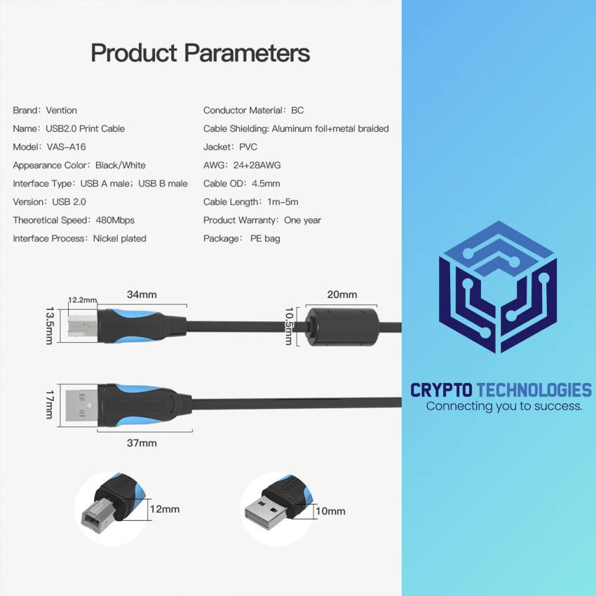 USB2.0 A Male to B Male Printer Cable - Black - 8 - All Informatics Products  on Aster Vender