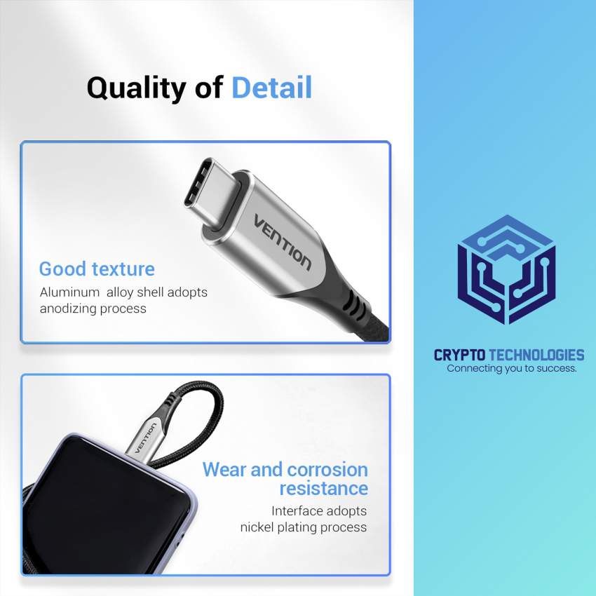 Nylon Braided USB-C to USB-C Charger Cable (4K PD 60W 5Gbps 3A) Gray 1 - 3 - All Informatics Products  on Aster Vender