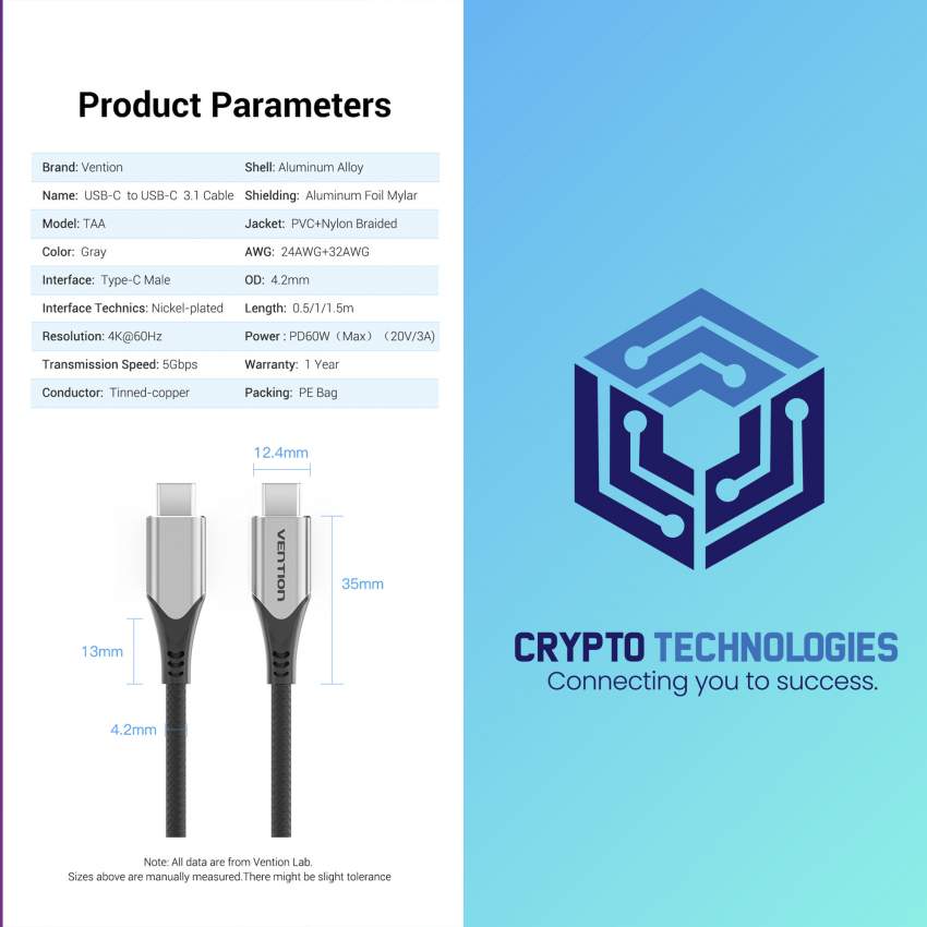 Nylon Braided USB-C to USB-C Charger Cable (4K PD 60W 5Gbps 3A) Gray 1 - 4 - All Informatics Products  on Aster Vender